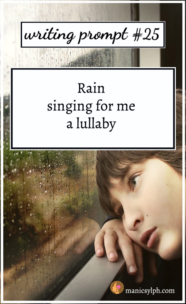 A person resting head on a window with writing prompt written on it