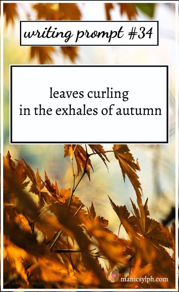 Autumn leaves and writing prompt 34 written on it