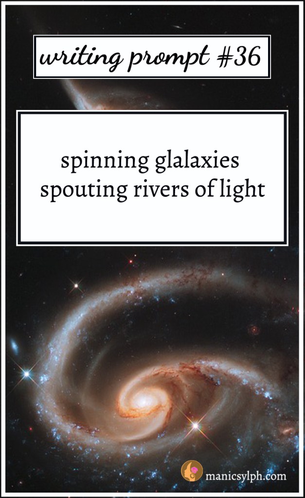 Spiral galaxy and writing prompt 36 written on it
