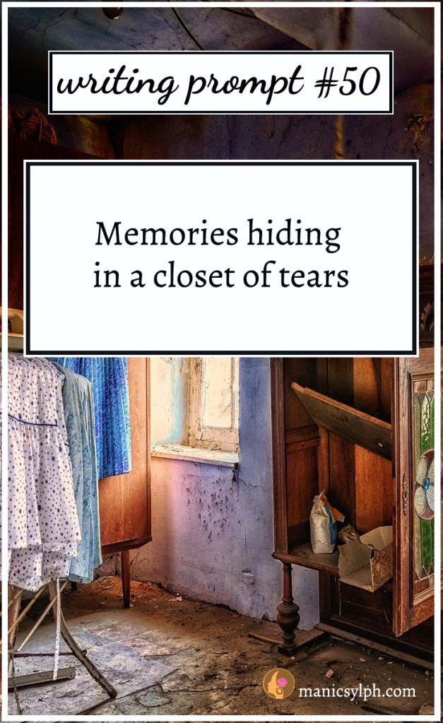 Old broken closet and writing prompt 50 written on it.