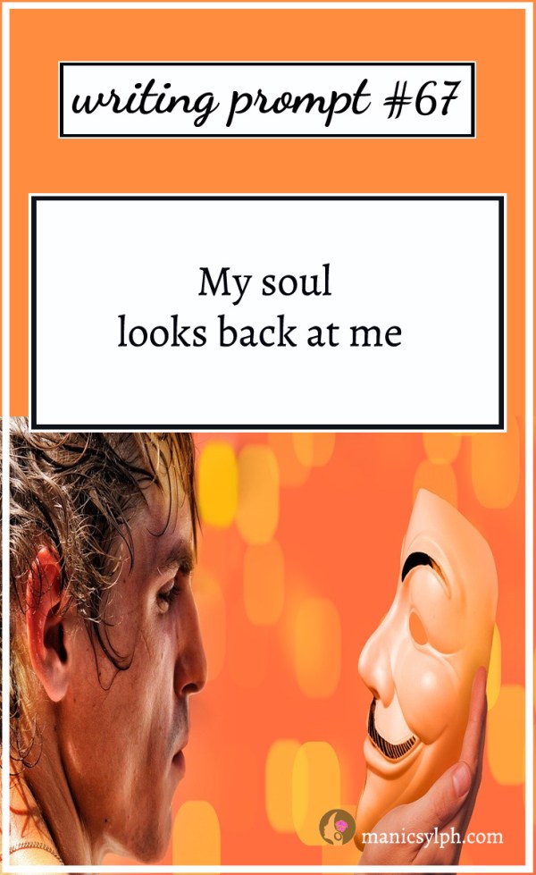 A man looking at a mask in his hand and prompt 67 written on it