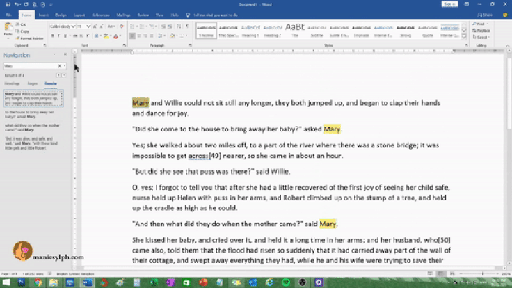 Animation showing how to use the "replace" function in MS Word
