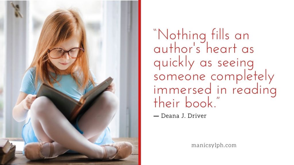 A girl engrossed in reading a book- Authors love to see people immersed in their books.