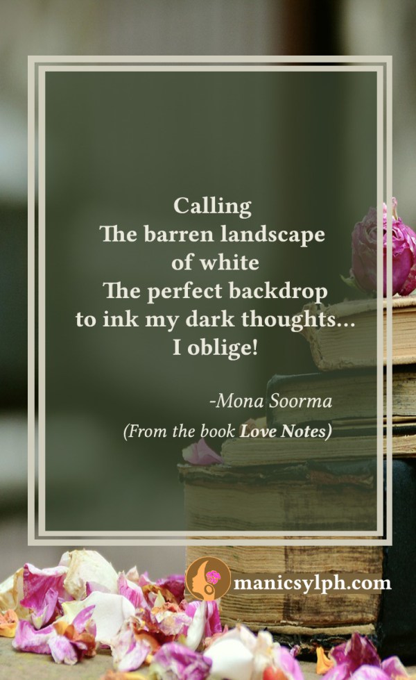 Black Against White- Quote from the book LOVE NOTES by Mona Soorma