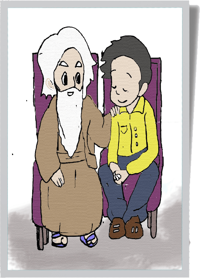 A man sitting with God