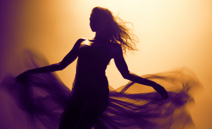 Woman in a flowing lavender dress