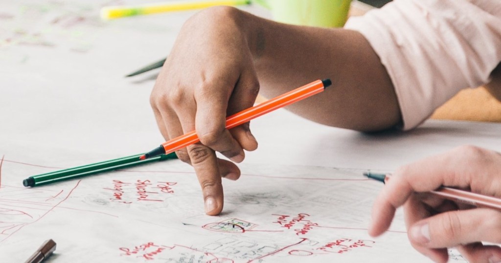 School girls writing notes