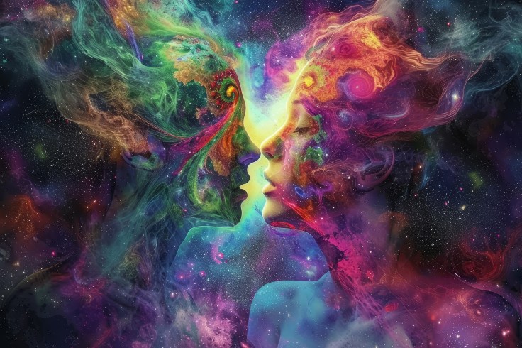 Stars exploding around a couple caught in a storm of love