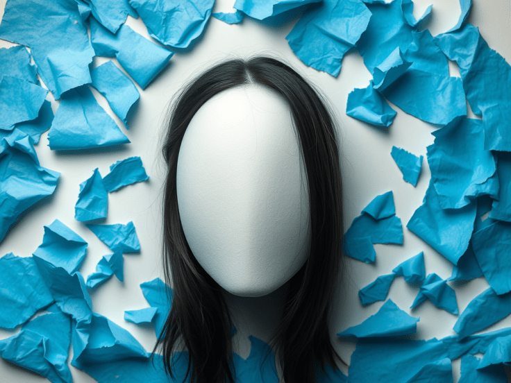 An empty oval face with no eyes, nose or mouth